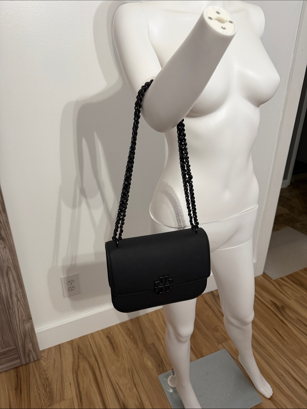 Tory Burch Matte Black Chain-Shoulder Flap Bag
